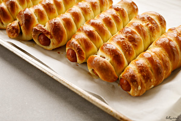Challah wrapped hotdogs